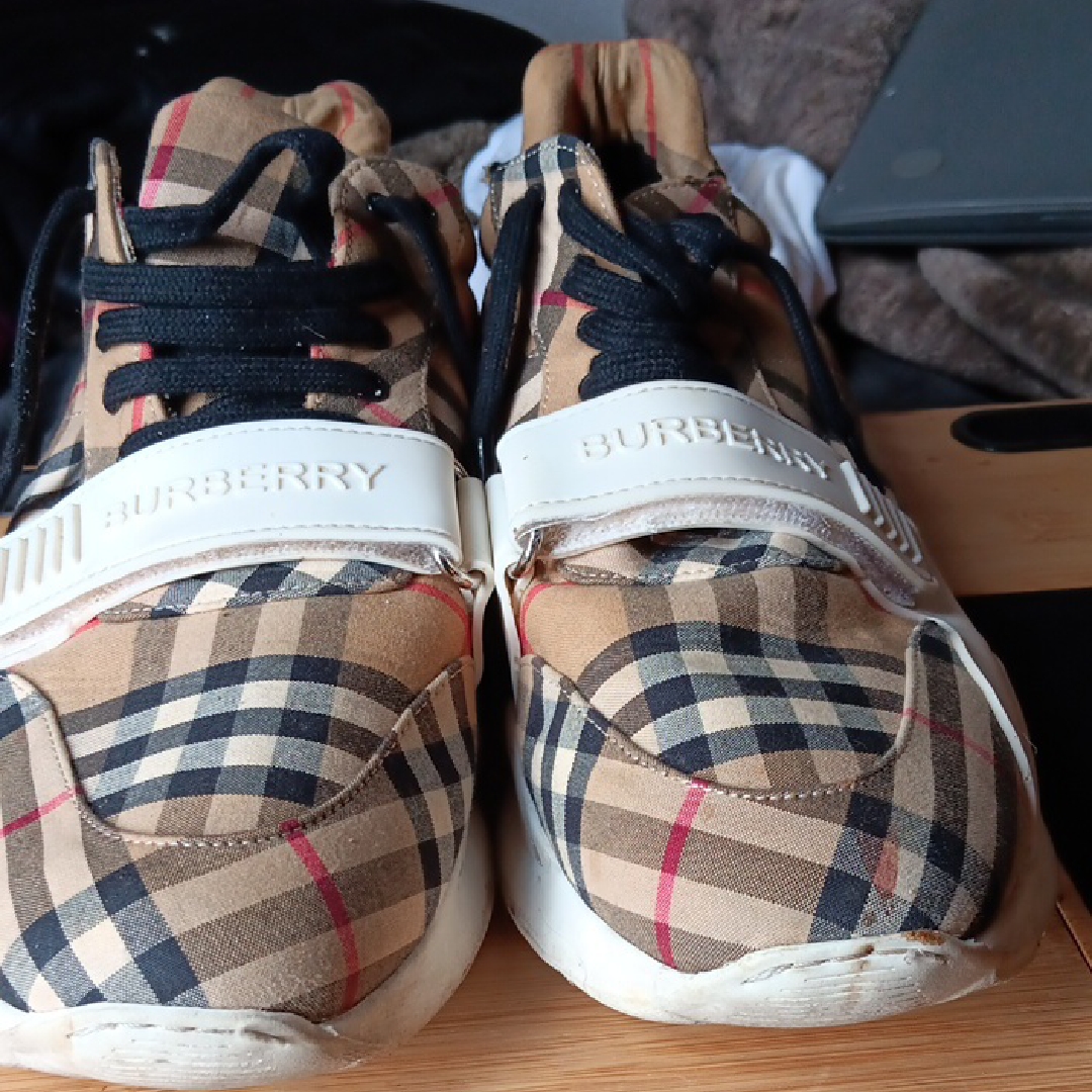 Burberry Plaid Athletic Shoes - Black, White, And Tan